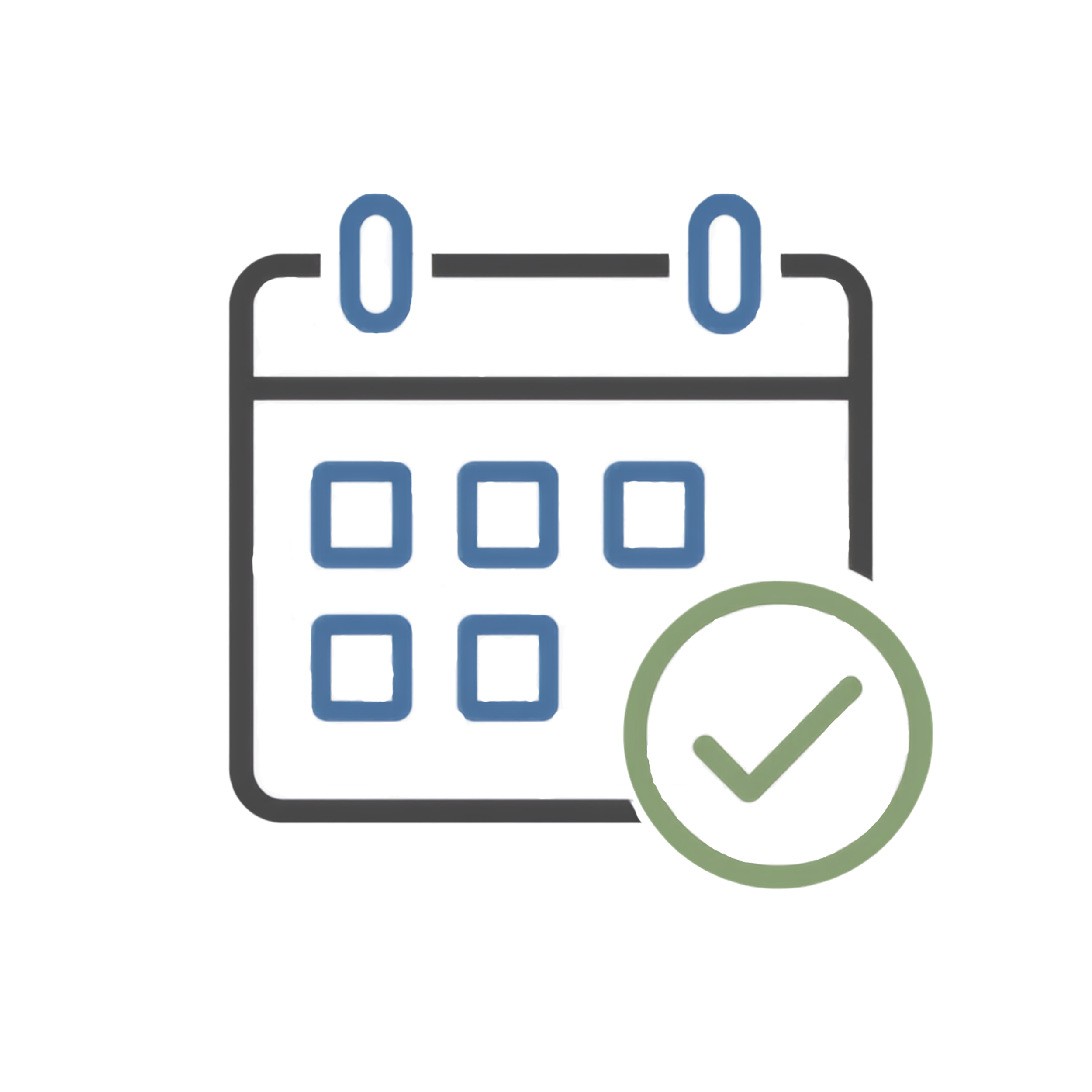 A calendar and green check icon