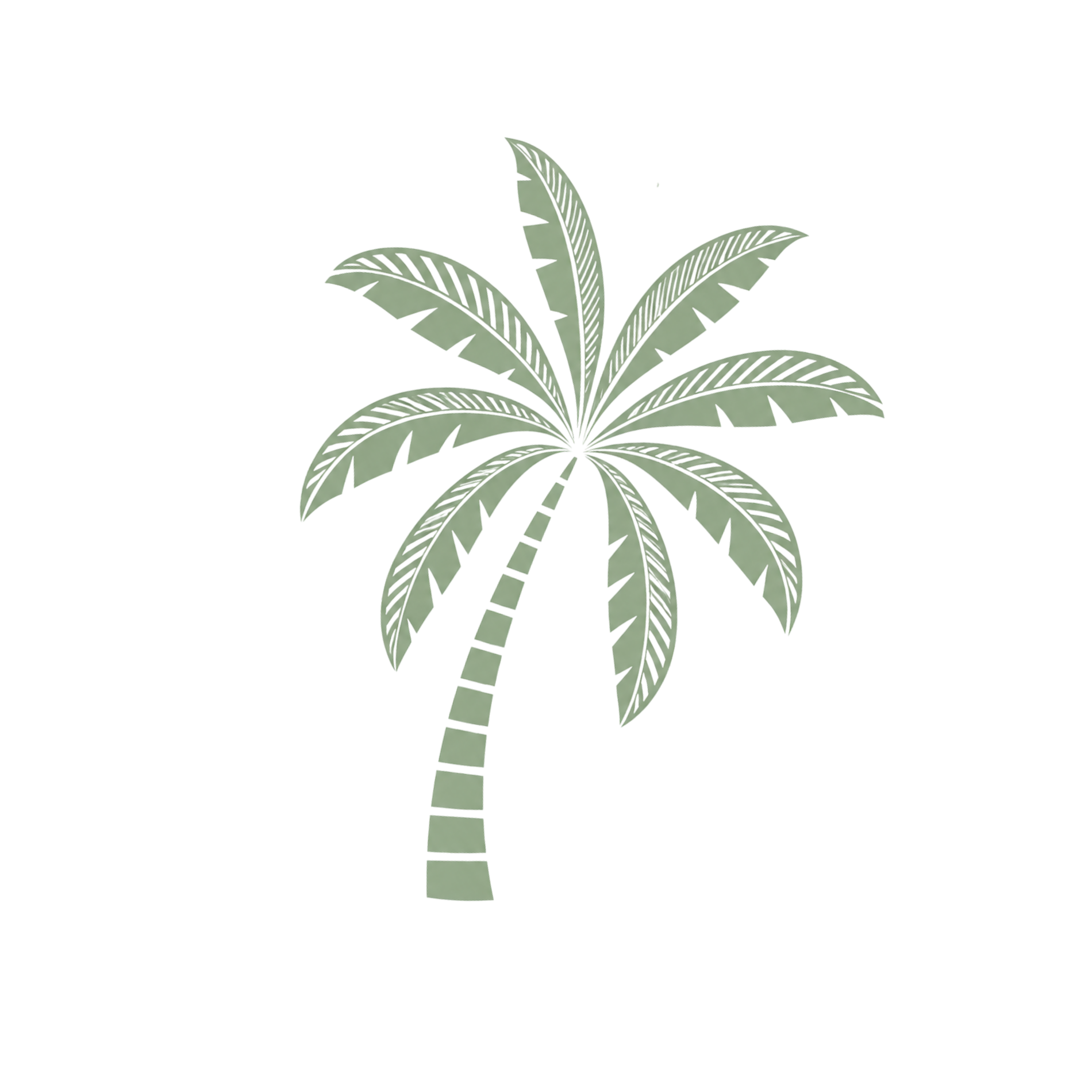A digital illustration of a palm tree with green leaves and a textured trunk on a black background.