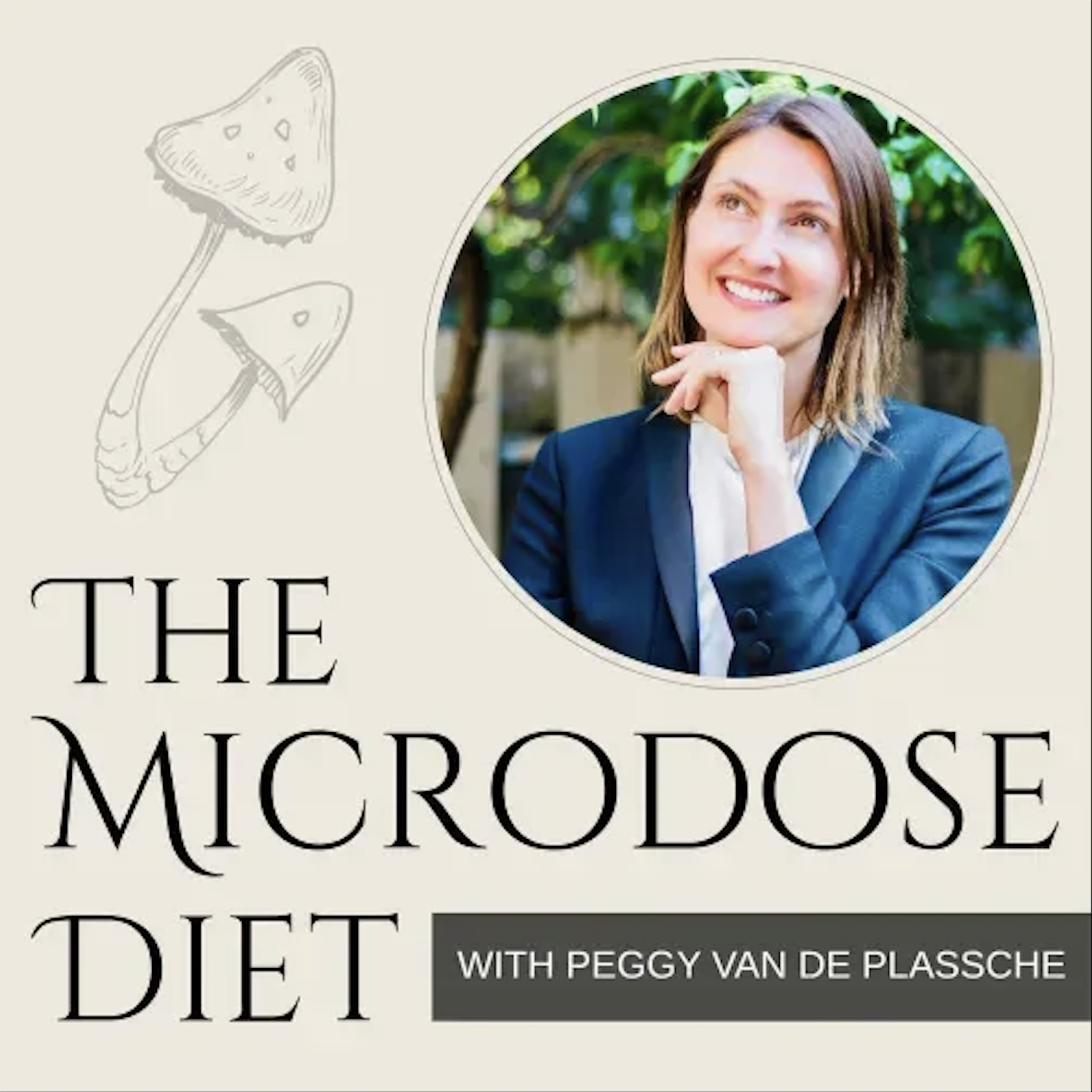 Cover of a book titled "The Microdose Diet" by Peggy Van De Plassche, featuring a woman in a blue blazer with shoulder-length brown hair, smiling and thinking outdoors with green trees in the background. The title is in large black text, and the subtitle and author's name are in smaller white text on a dark gray background.