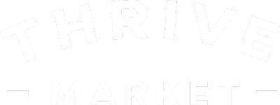 Thrive Market logo with bold white text on a black background