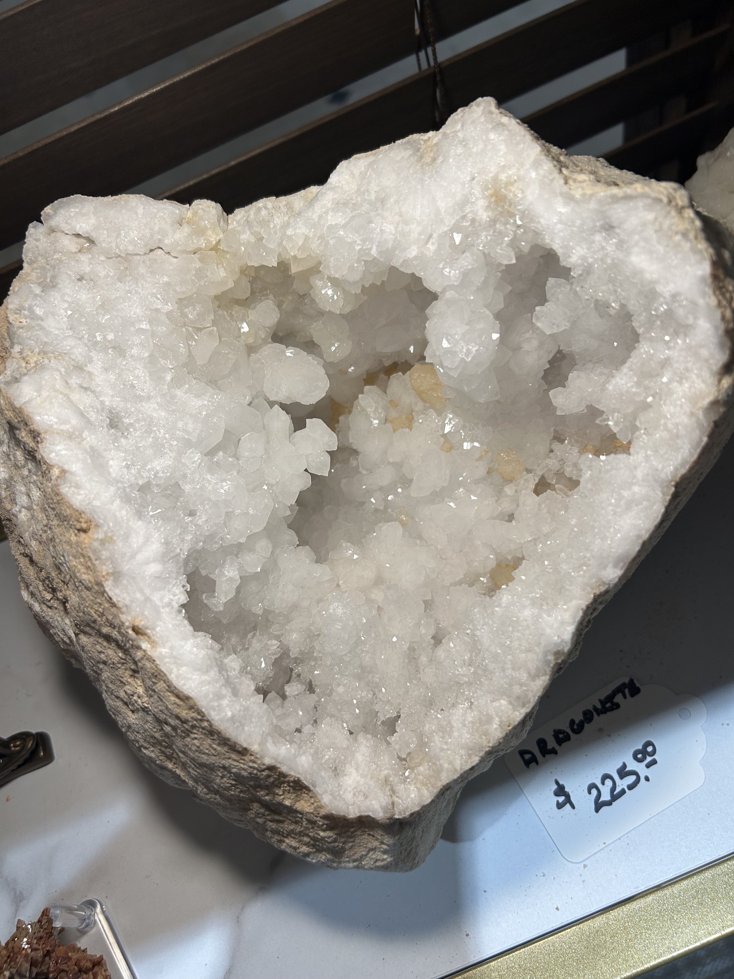 White Apophyllite interior with white calcite outer rim