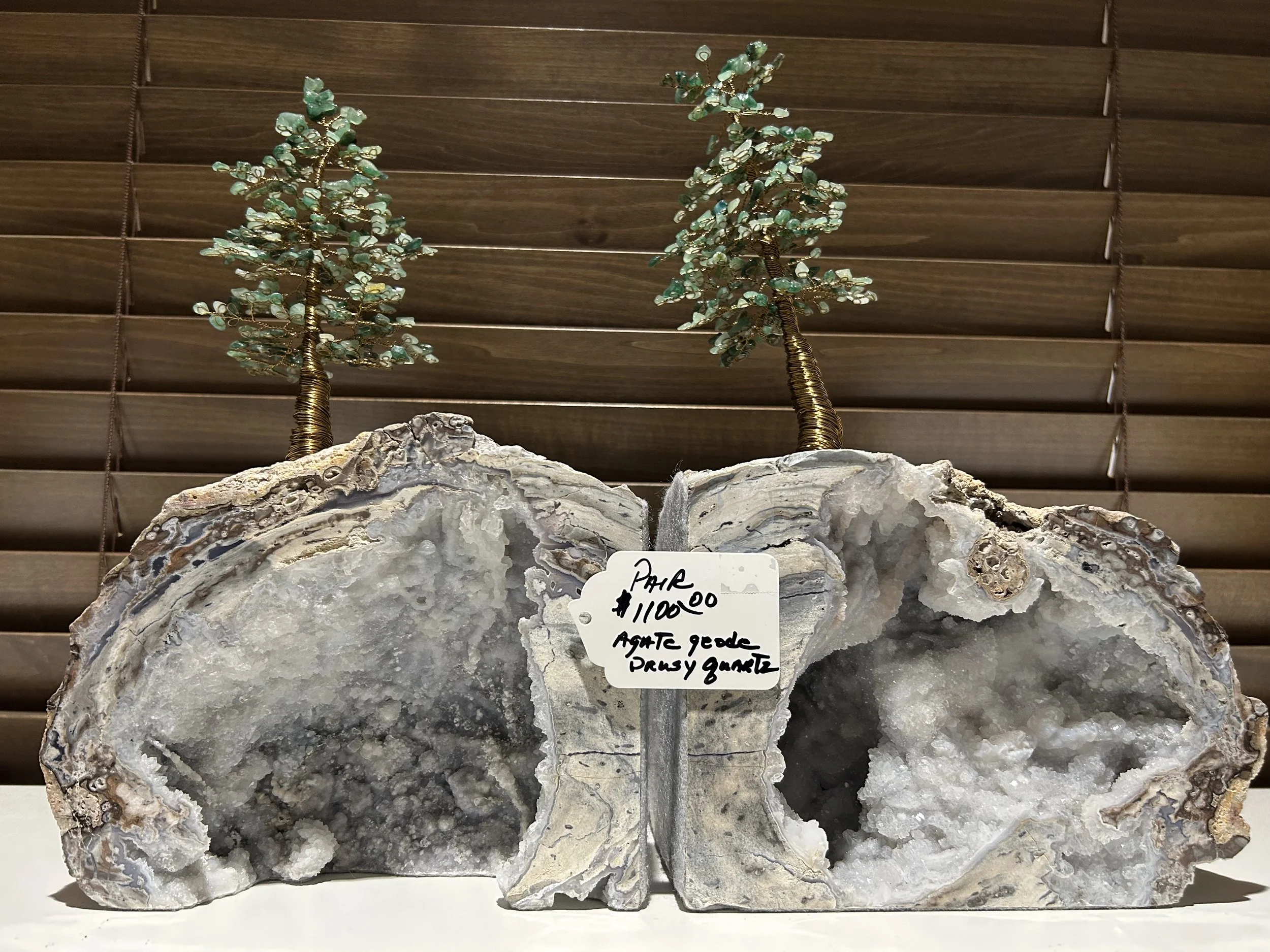 Aventurine Gemstone Tree & Agate Geode Bookends