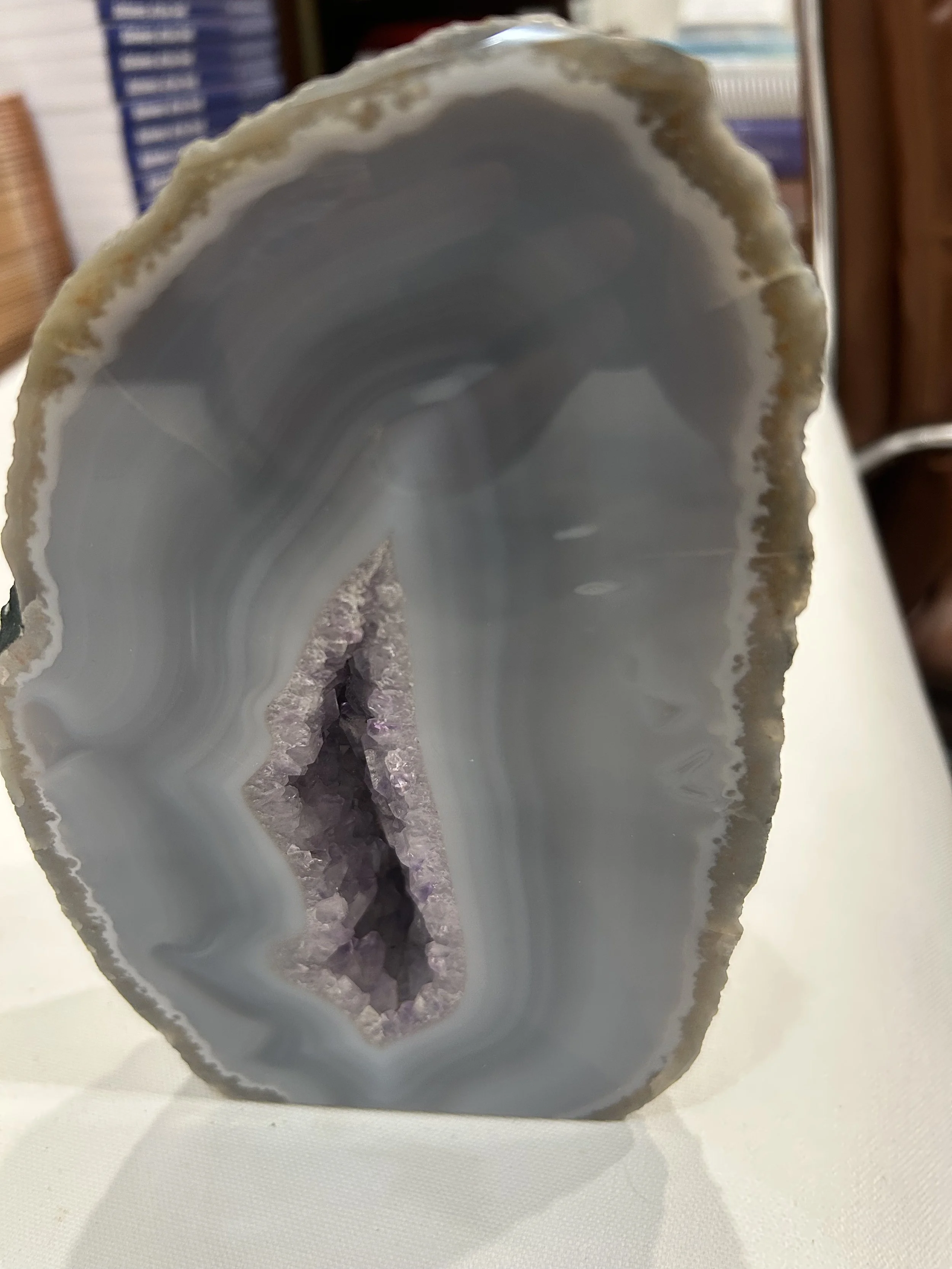 Banded Agate - Pale Lavender Druzy Crystal Cavity - Natural Matrix - Polished Faces