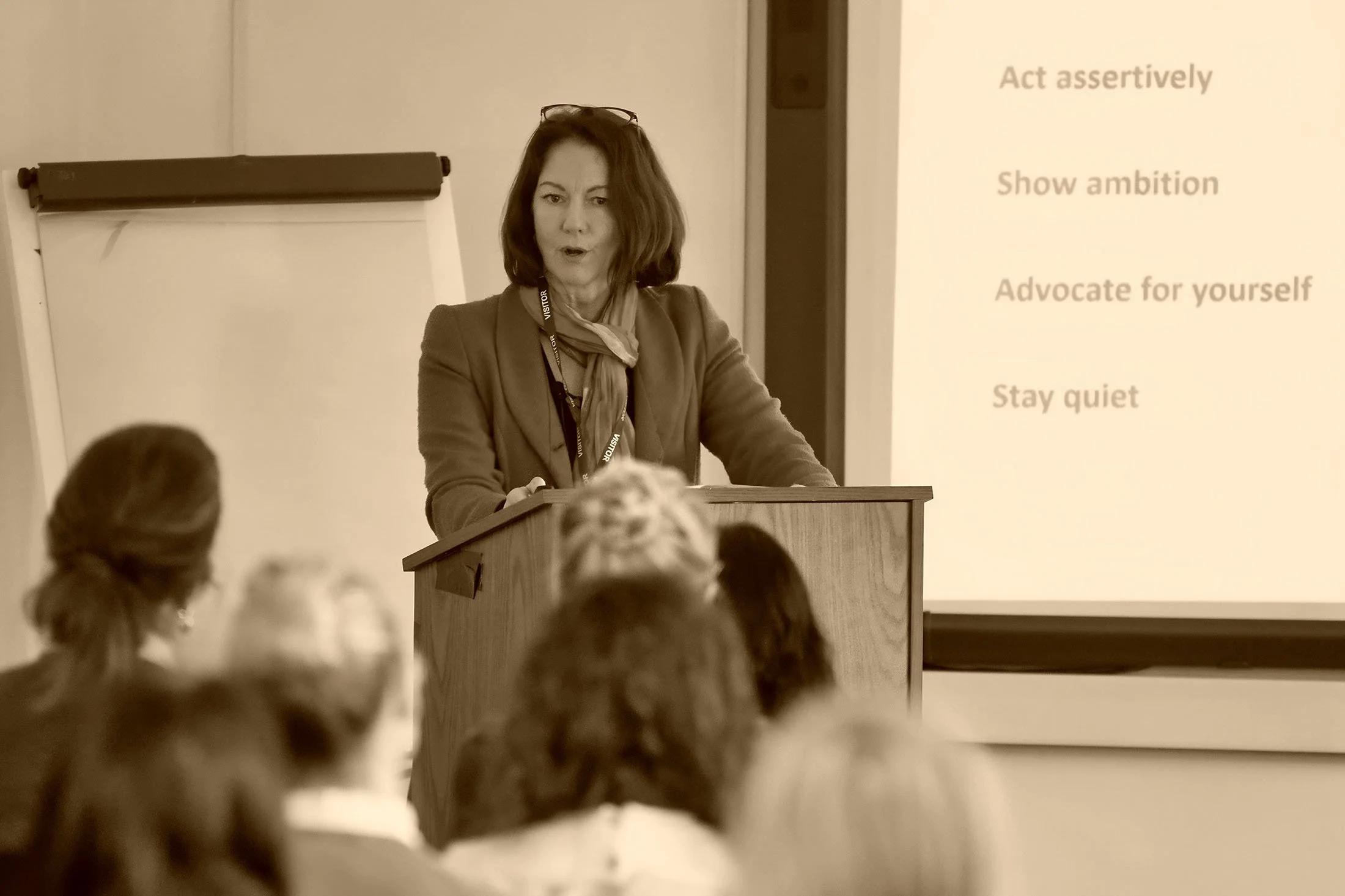Fiona Allen-Pusey speaks at a leadership event