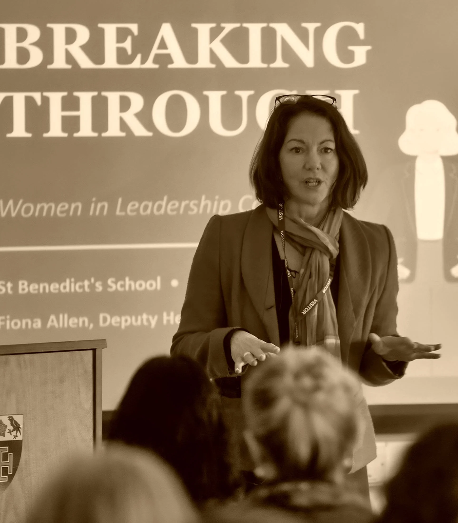 Fiona Allen-Pusey speaks at a Women in Leadership conference