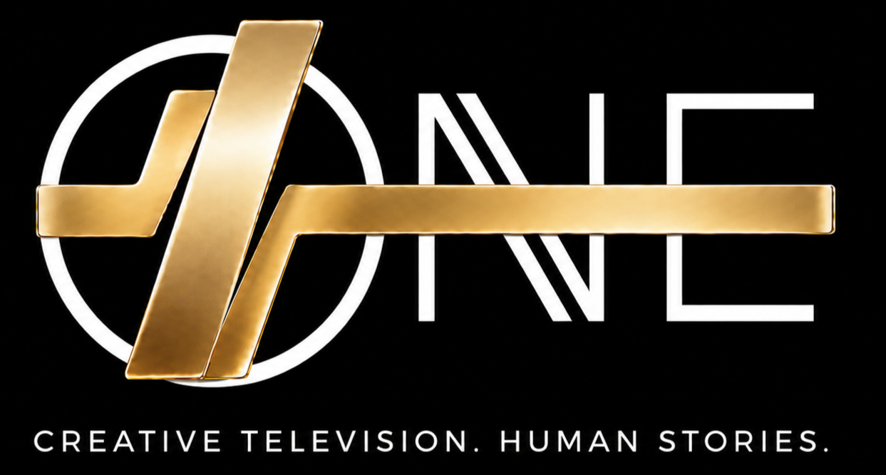 +ONE LLC logo in gold and white on a black background with the tagline “Creative television. Human stories.”