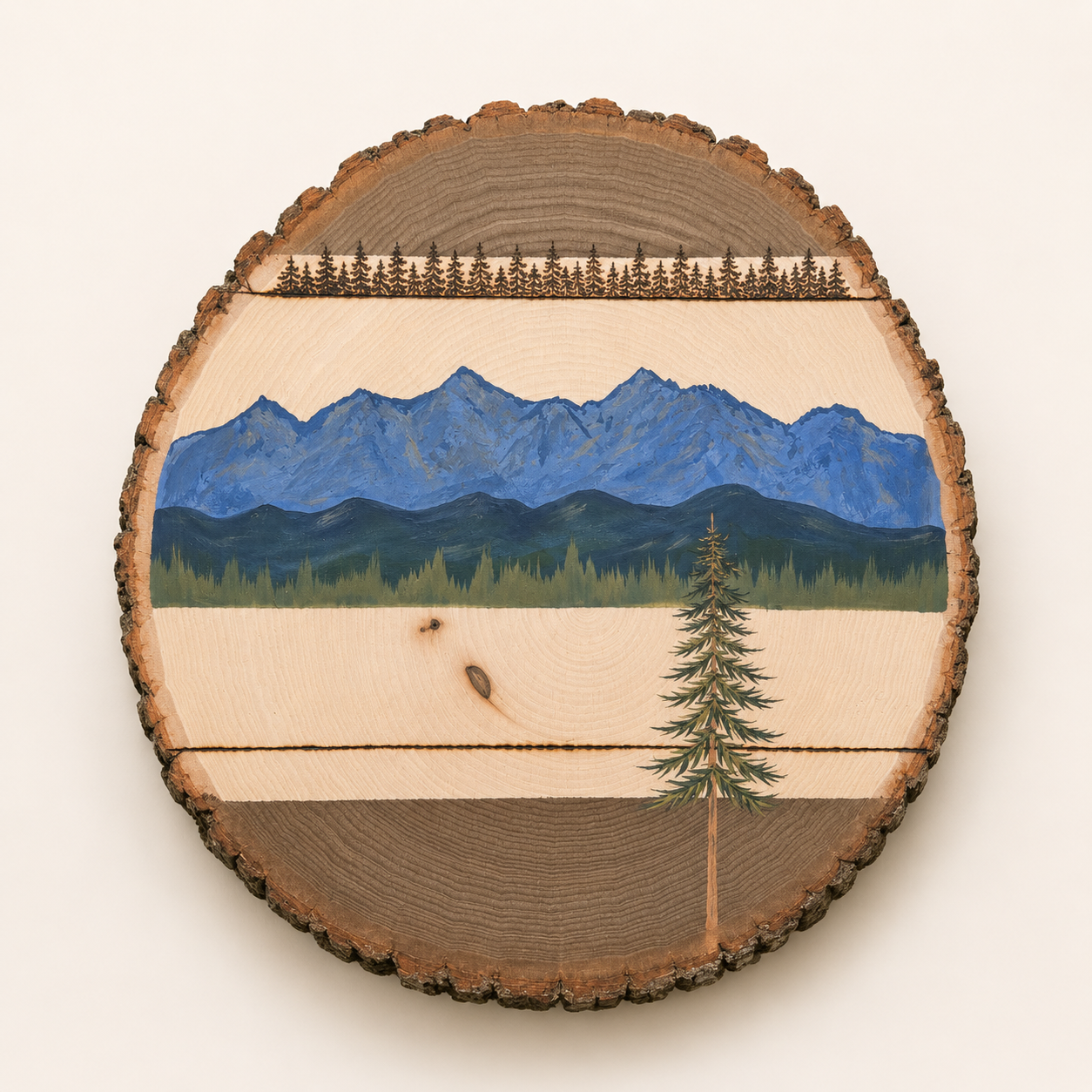 Mountain Landscape Hand-Painted Wood Slice