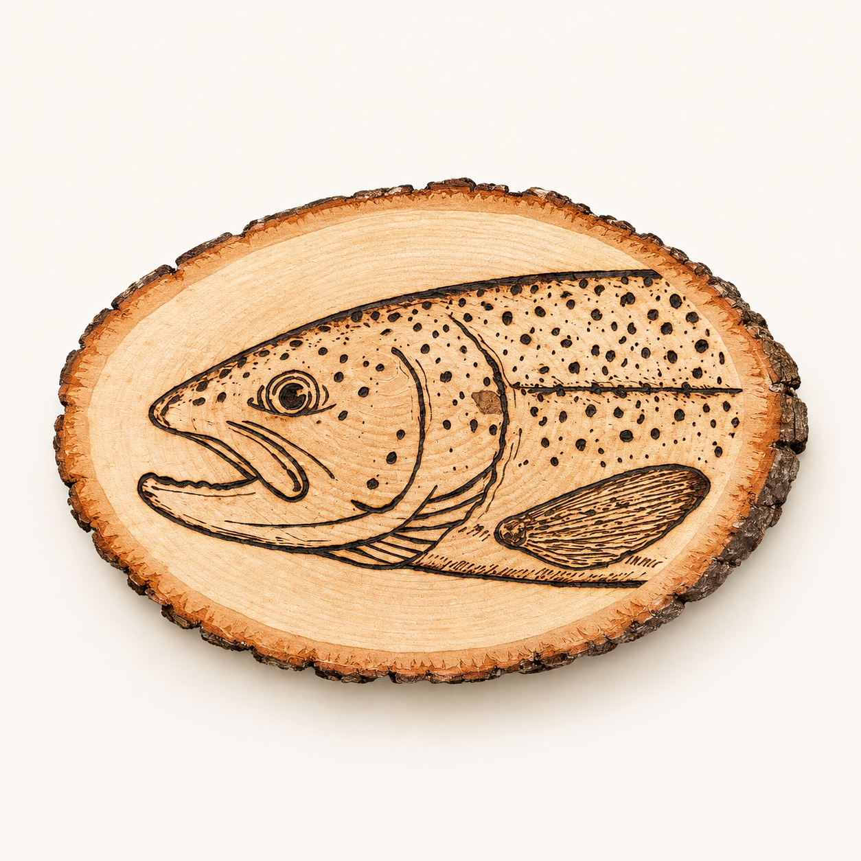 Rustic Wood-Burned Trout Plaque