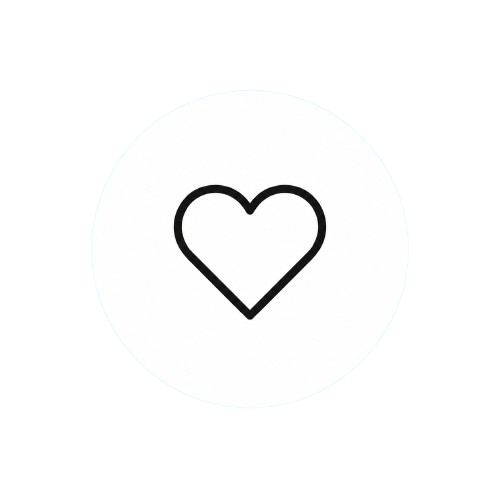 A simple black outline of a heart inside a white circle with a black background.