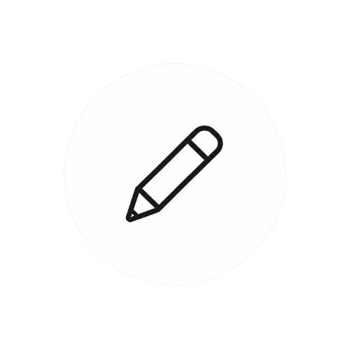 Icon of a pencil inside a white circle on a black background.
