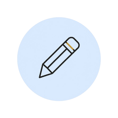 Illustration of a pencil inside a light blue circle.