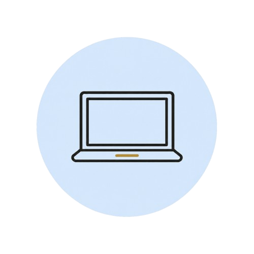 Illustration of a laptop inside a light blue circle.