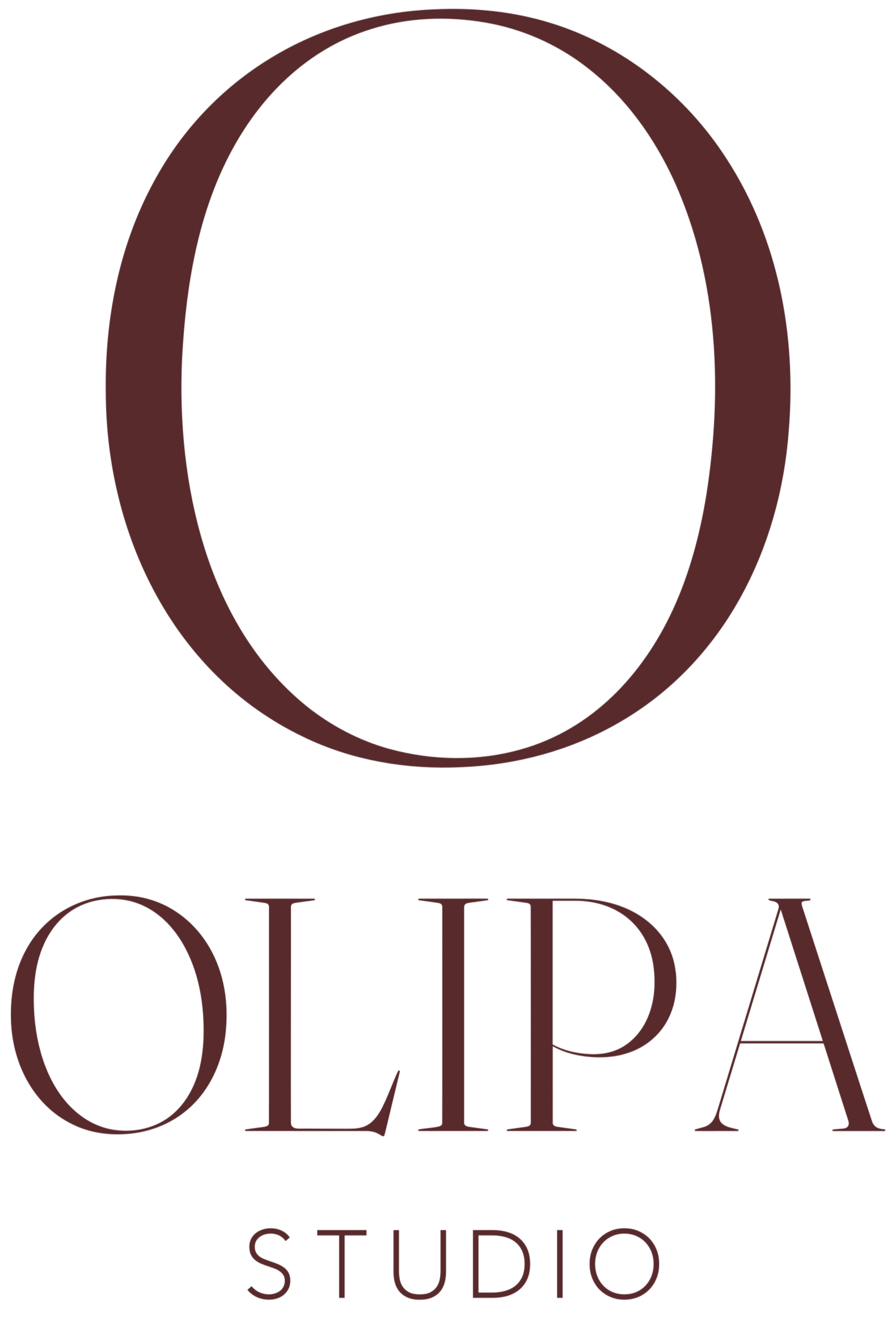 A black background with a stylized letter Q in a burgundy color and the text 'OLIVIA STUDIOS' in an elegant serif font in the same burgundy color.