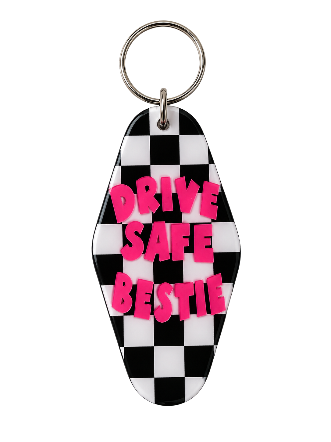 Drive Safe Bestie Keychain | Checkerboard Motel Keychain