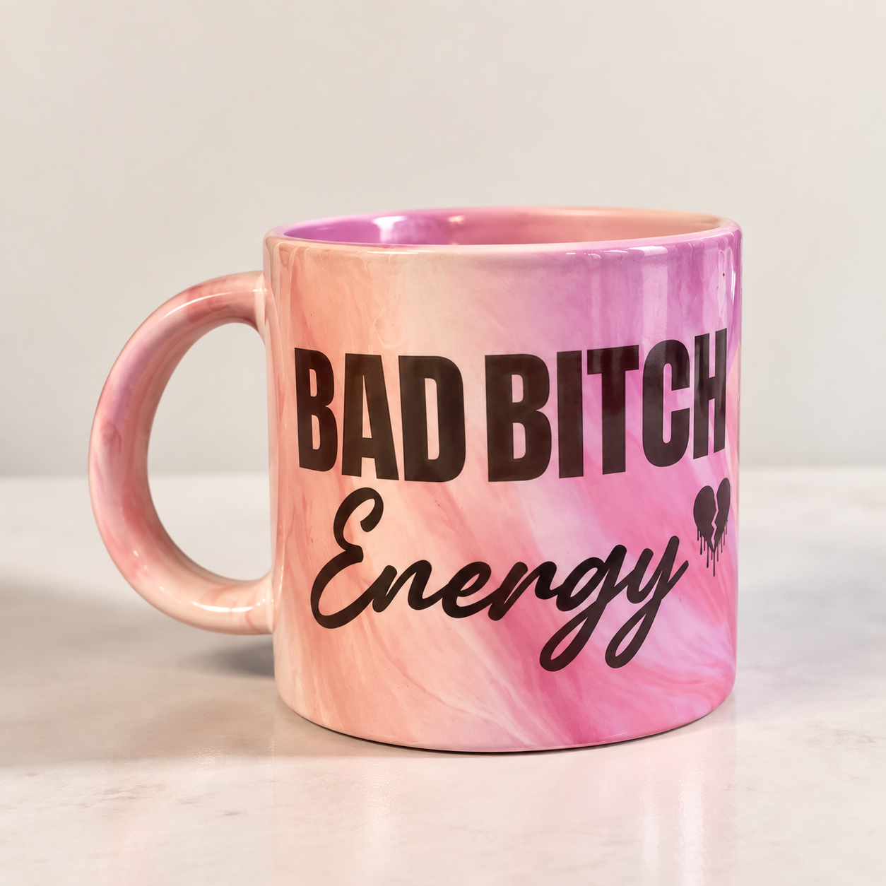 Bad Bitch Energy Mug | Pink Marble Coffee Mug