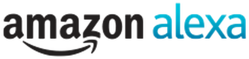 Amazon Alexa logo with black and blue text.