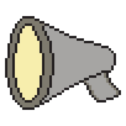 Pixel art-style flashlight with a gray body and yellow light