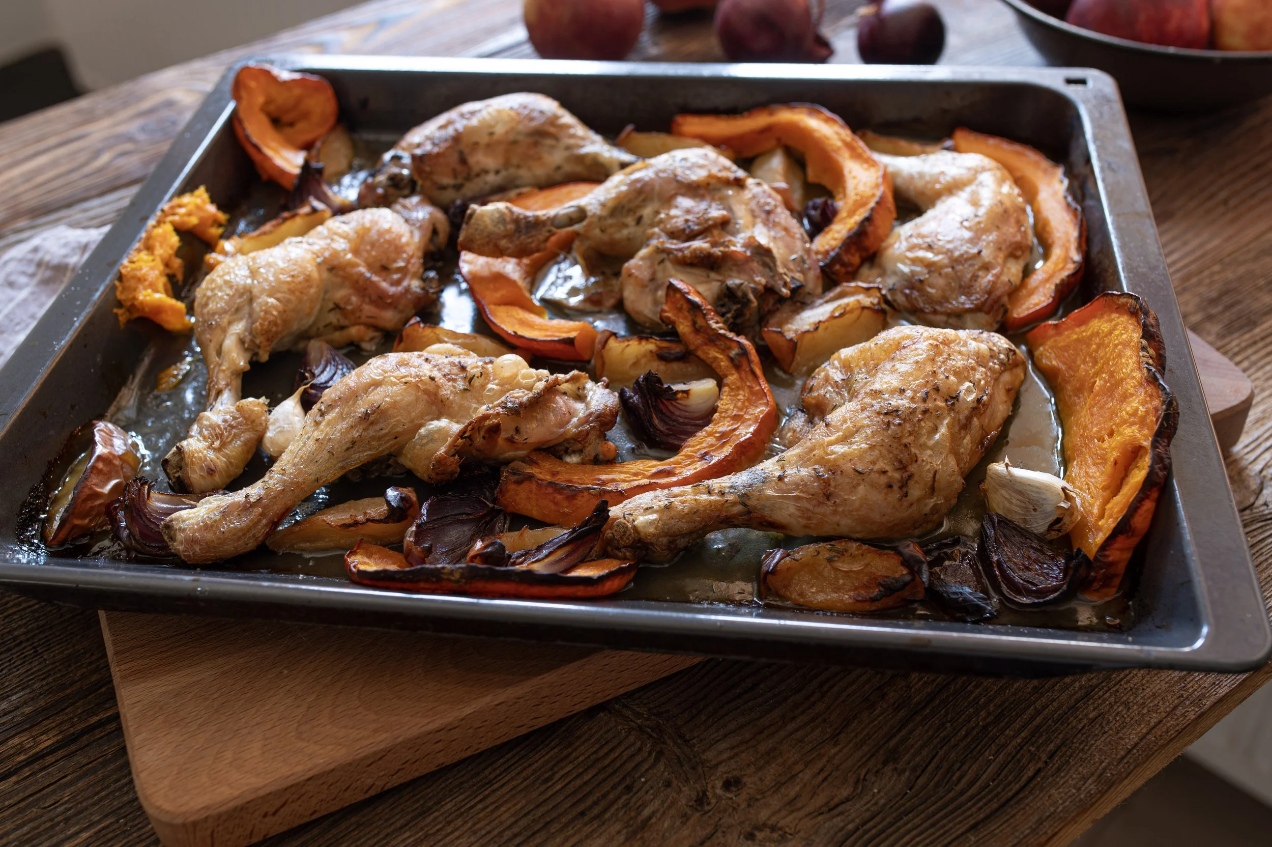 Herbstliches Hähnchen mit Gemüse vom Blech