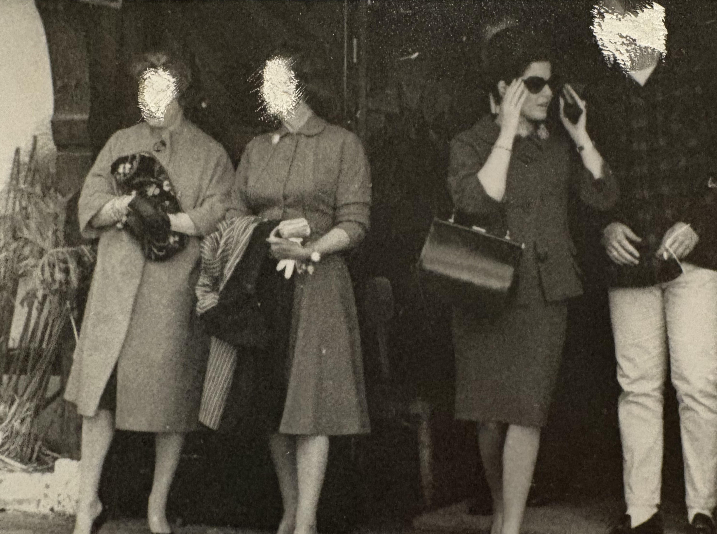 FBI surveillance photo of Judith on March 20, 1962. The redacted faces are likely those of her brother Allen (right), her mother (Katherine), and perhaps her sister, Jacqueline.