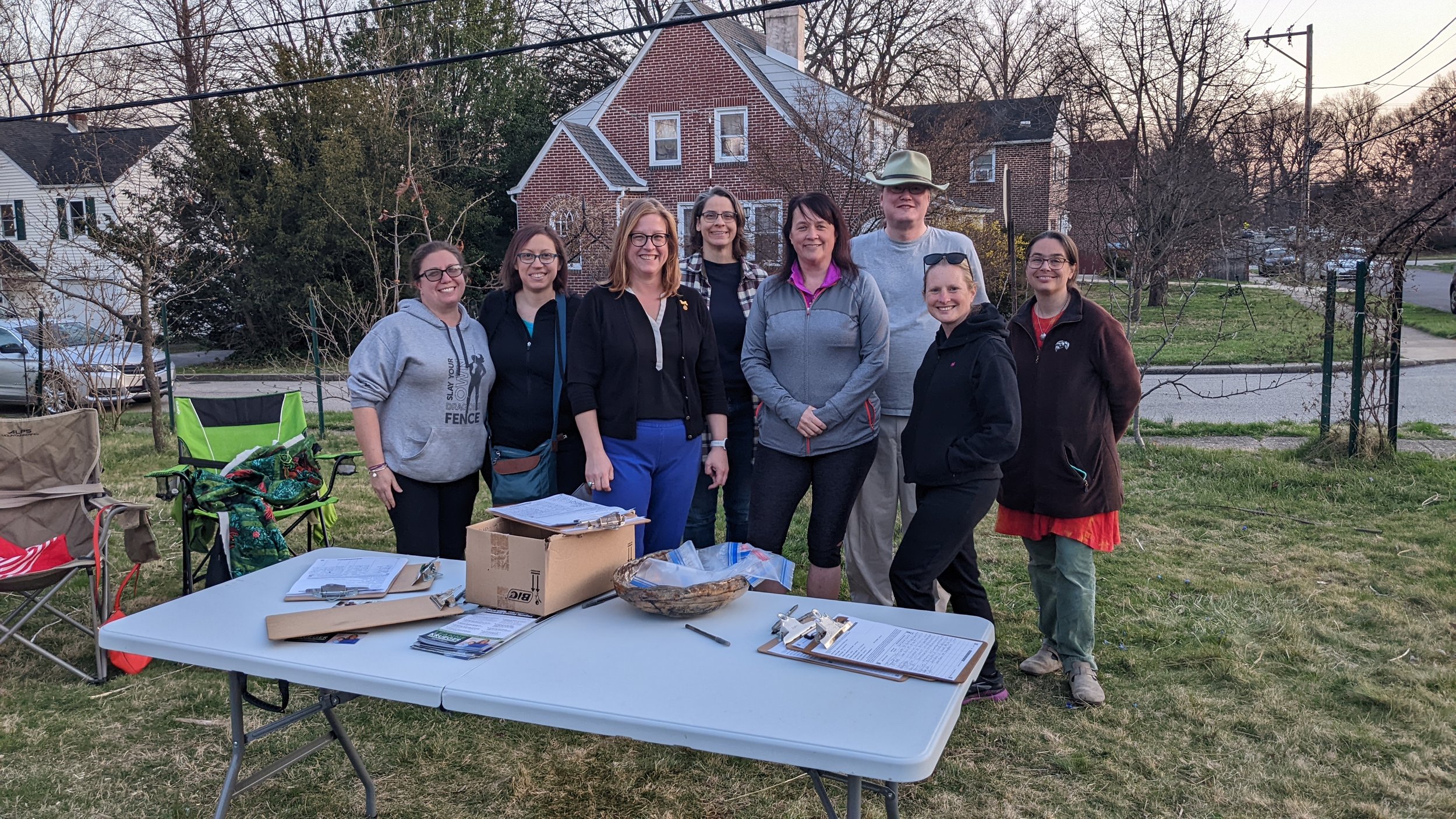 A group of volunteers help out with petitions
