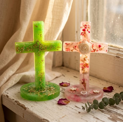 5" Resin Standing Cross, Green or Pink