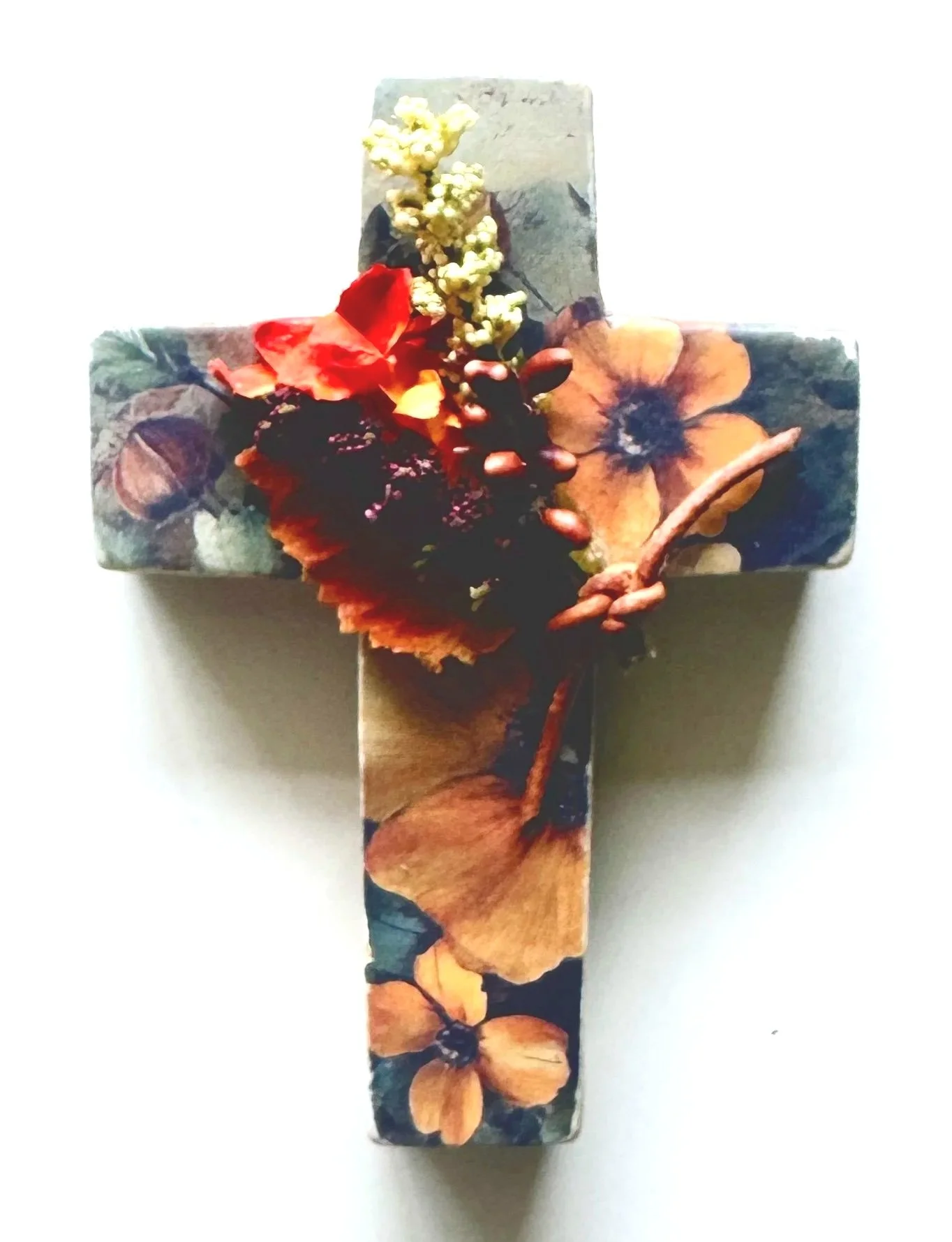 Sunflower Wood Cross 4"- Handcrafted