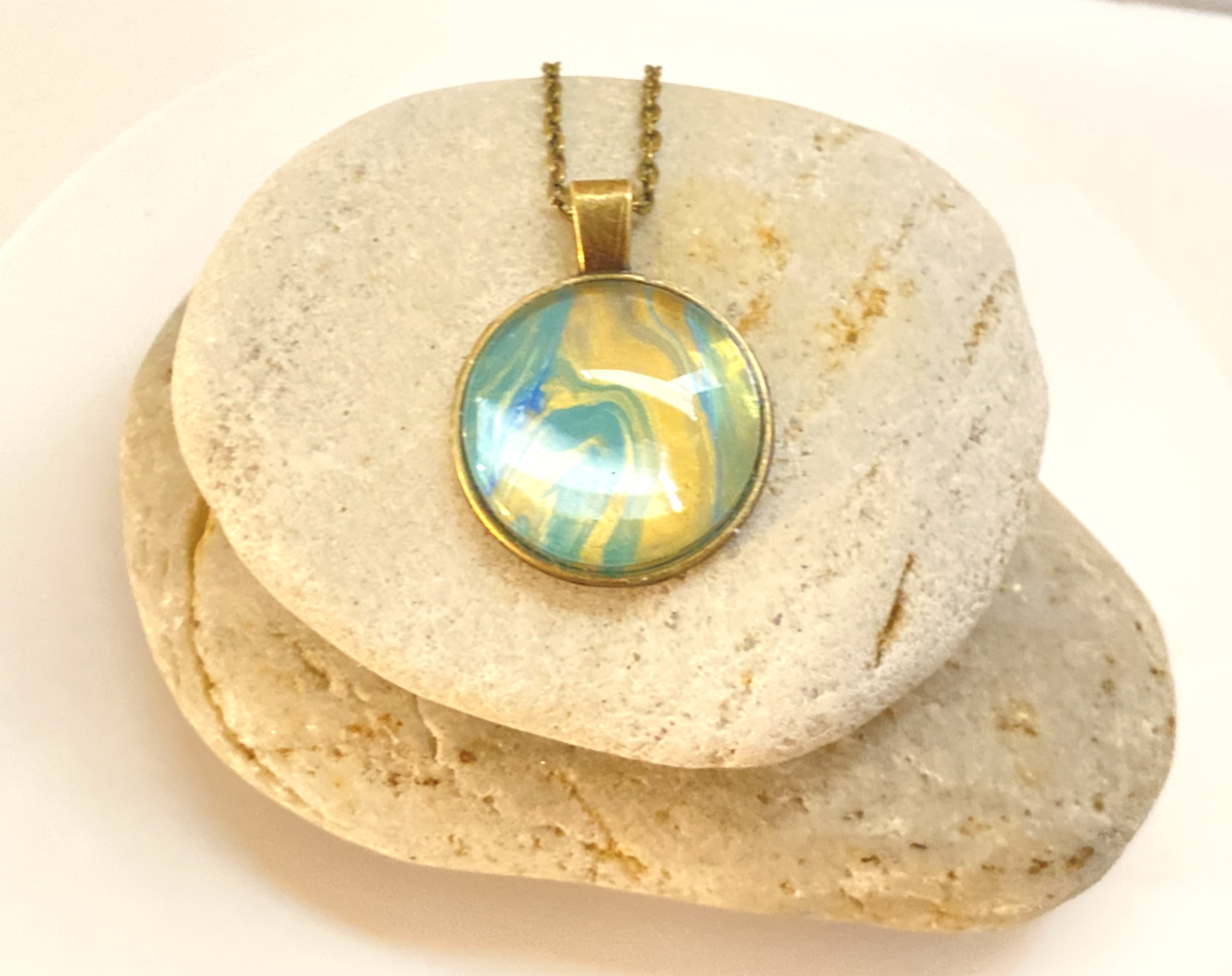 Green and Gold Resin Swirl Pendant