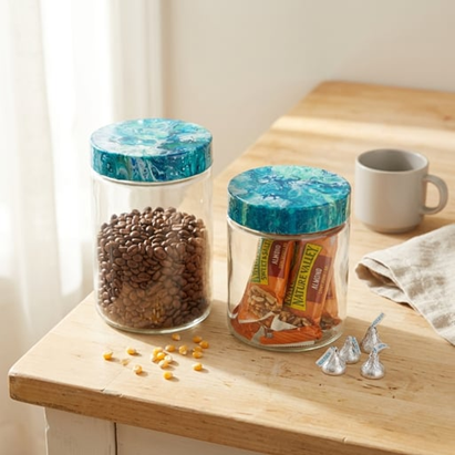 Fluid Art Resin Canister Lids | Ocean Pour Kitchen Canisters | Hand Painted Glass Jar Set | Handmade Home Decor | Unique Kitchen Gift