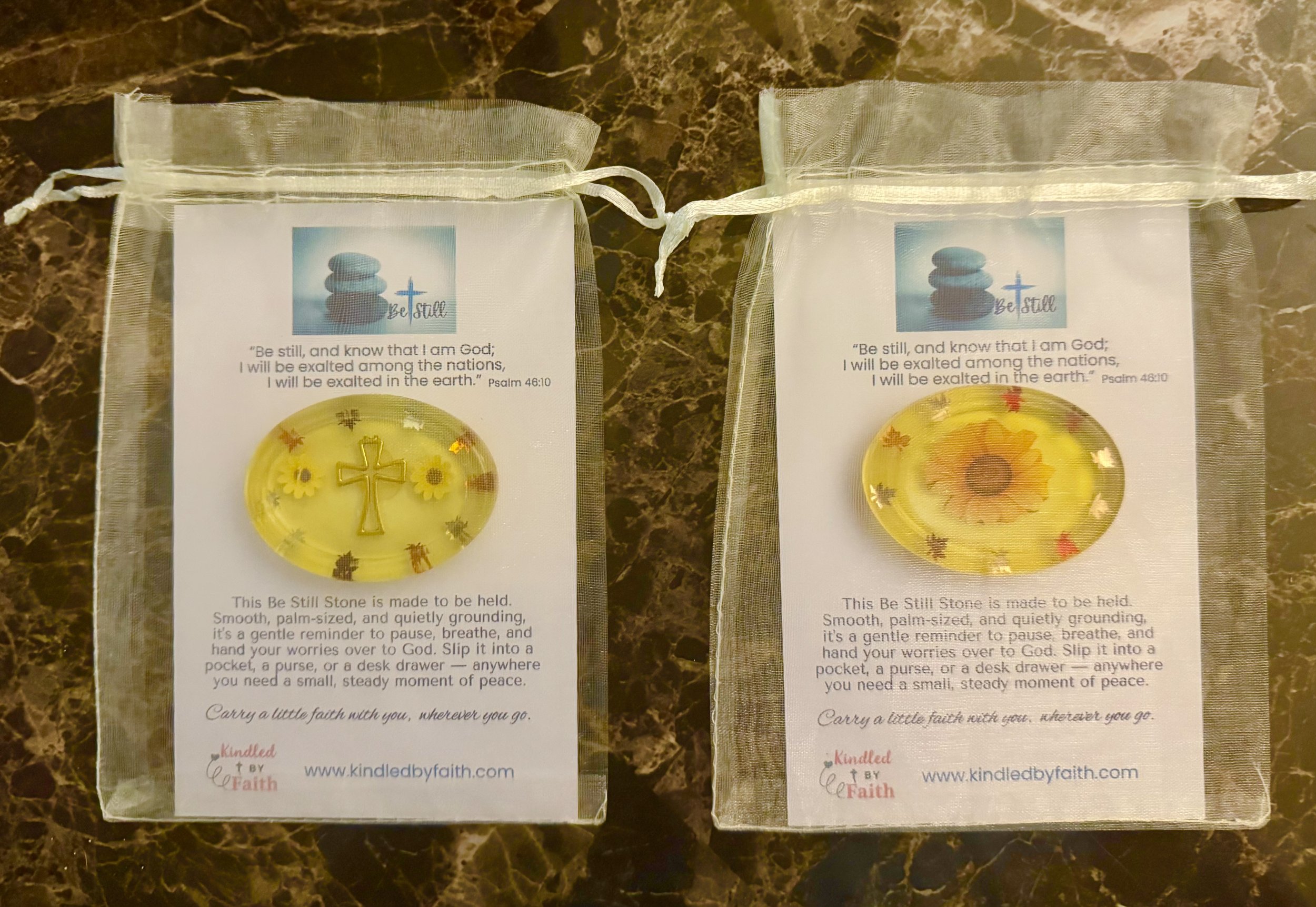 Sunflower Be Still Stone | Handmade Faith Worry Stone | Christian Anxiety Relief Pocket Stone | Psalm 46:10 | Catholic Gift