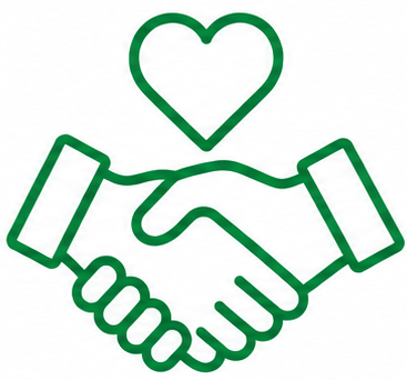 Ilustración de dos manos estrechándose con un corazón encima, en línea verde.