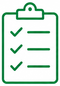 Lista de verificación en una hoja con tres ítems marcados con una marca de verificación en verde.