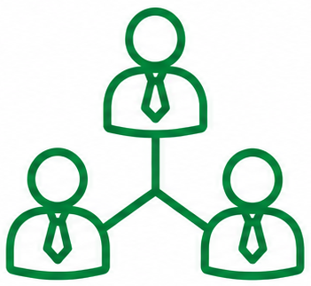 Diagrama de una estructura jerárquica con una figura en la parte superior conectada a dos figuras en la parte inferior, todas usando corbatas.