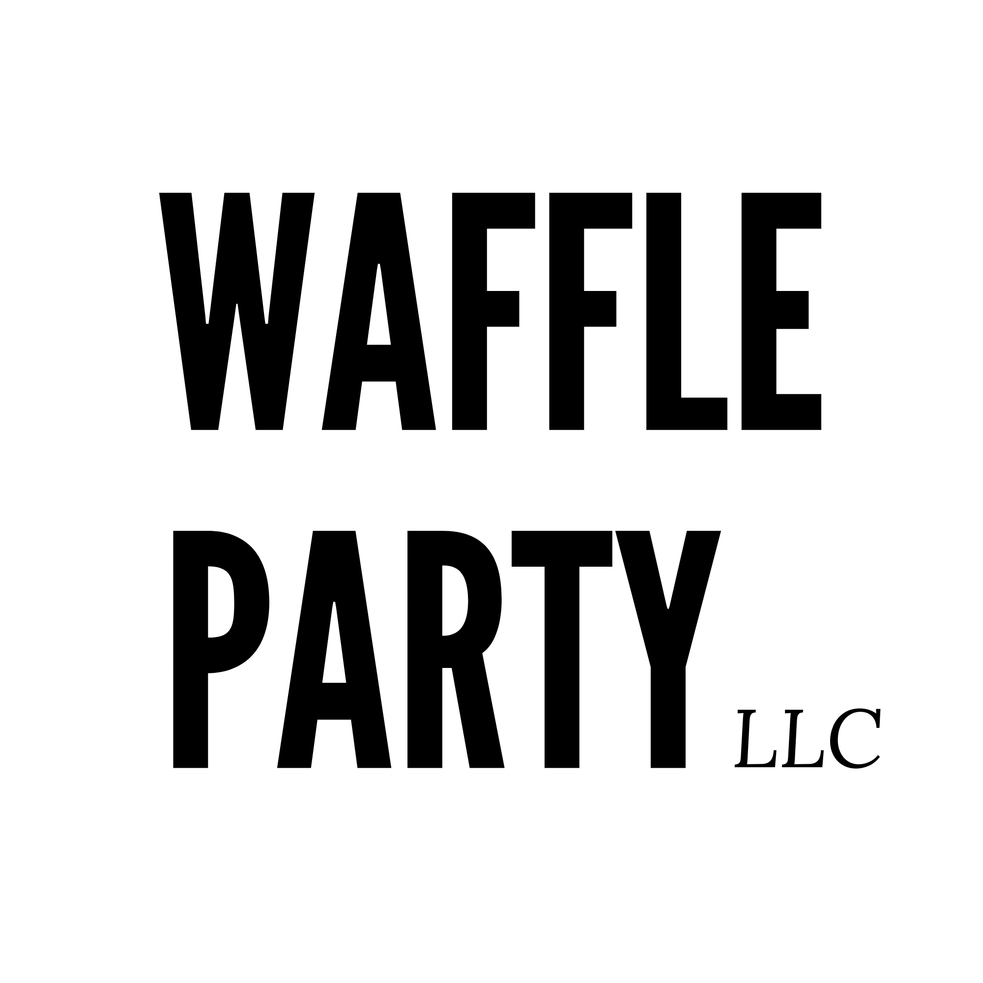 Text in black capital letters reading "Waffle Party LLC" on a white background.