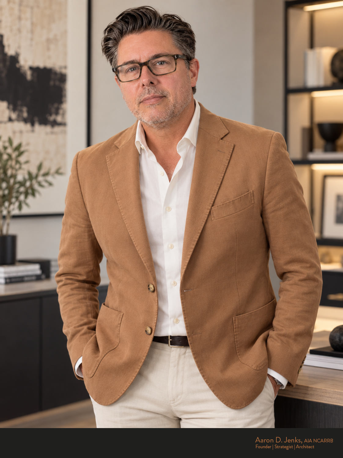 Aaron Jenks, AIA Portrait of Aaron D. Jenks Founder | Strategist | Architect. Schemata Better Firms by Design
