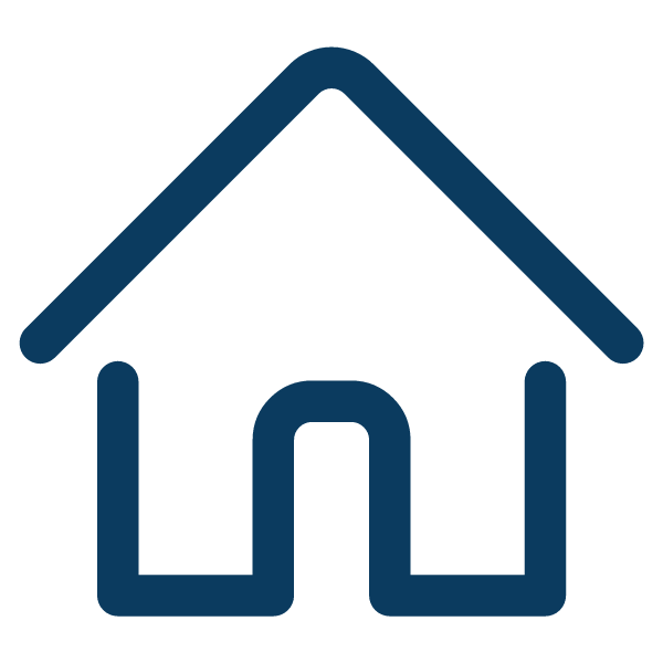 Icon of a house with a pitched roof and a door in the center.