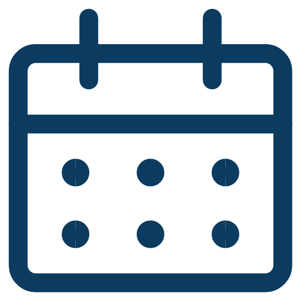 A simplified calendar icon with a grid of dots representing days