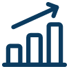 Blue bar chart with upward trending arrow