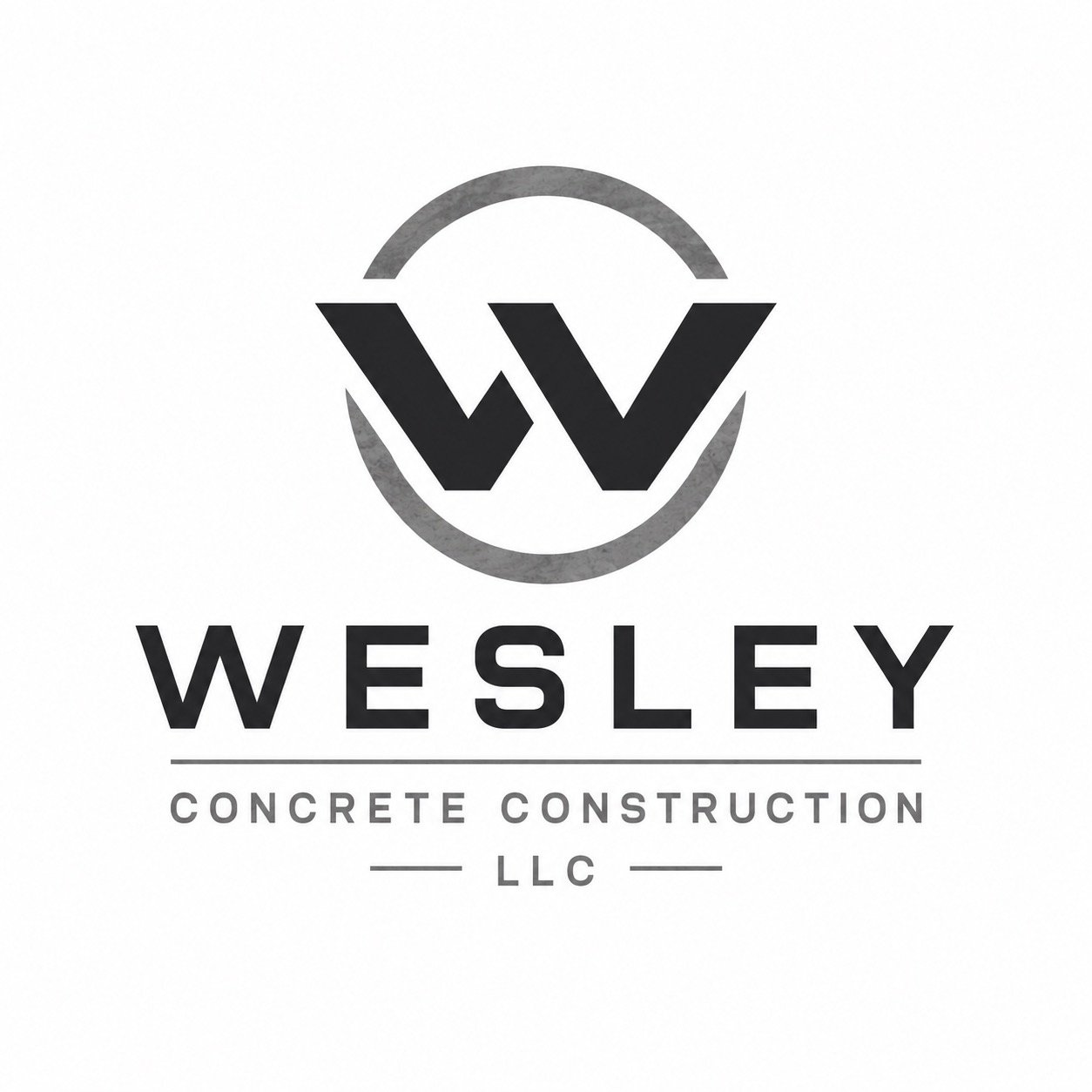 Logo for Wesley Concrete Construction LLC featuring a stylized 'W' within a partial circle, with the company name and service description underneath.