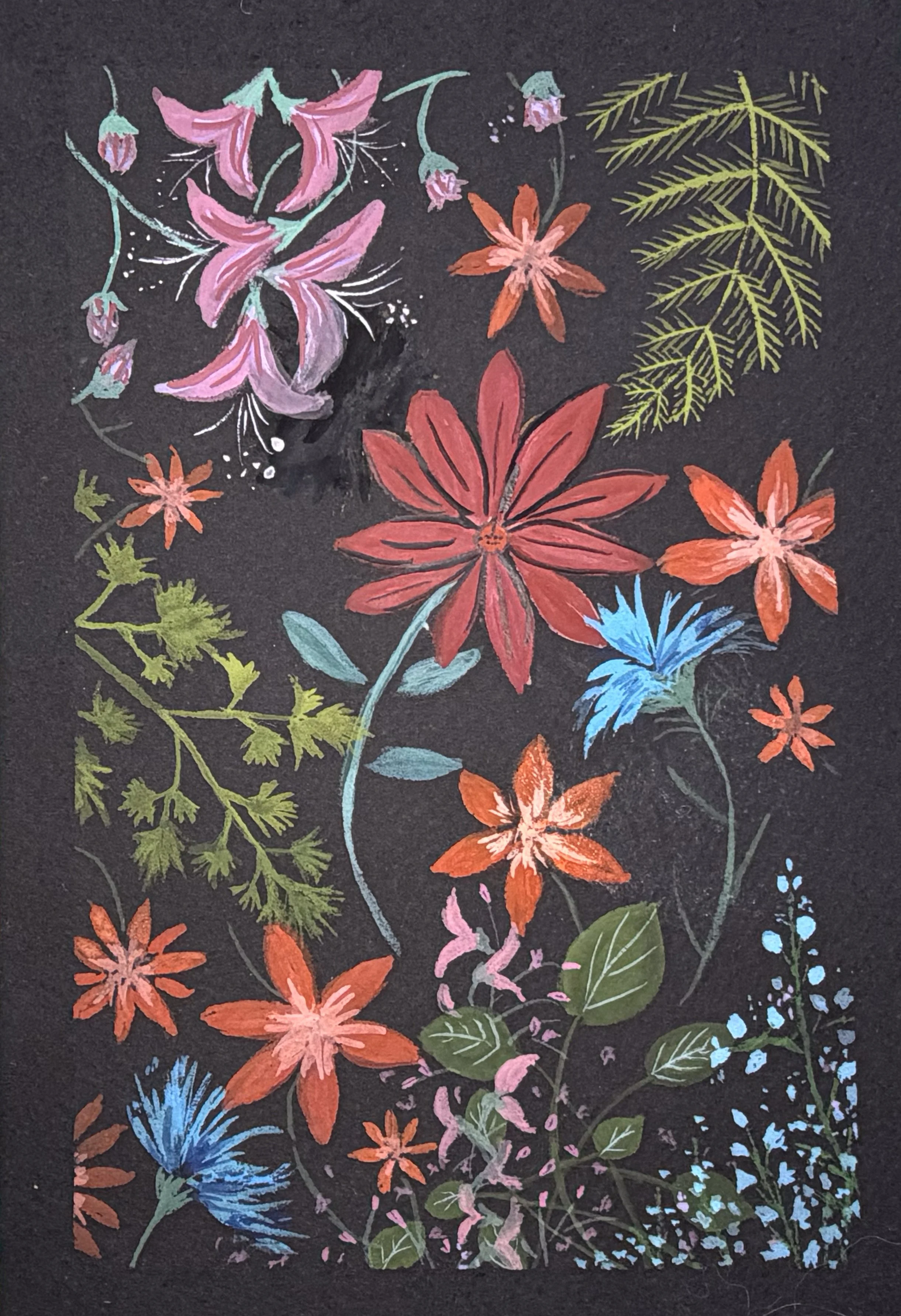 Flowers against Black Background