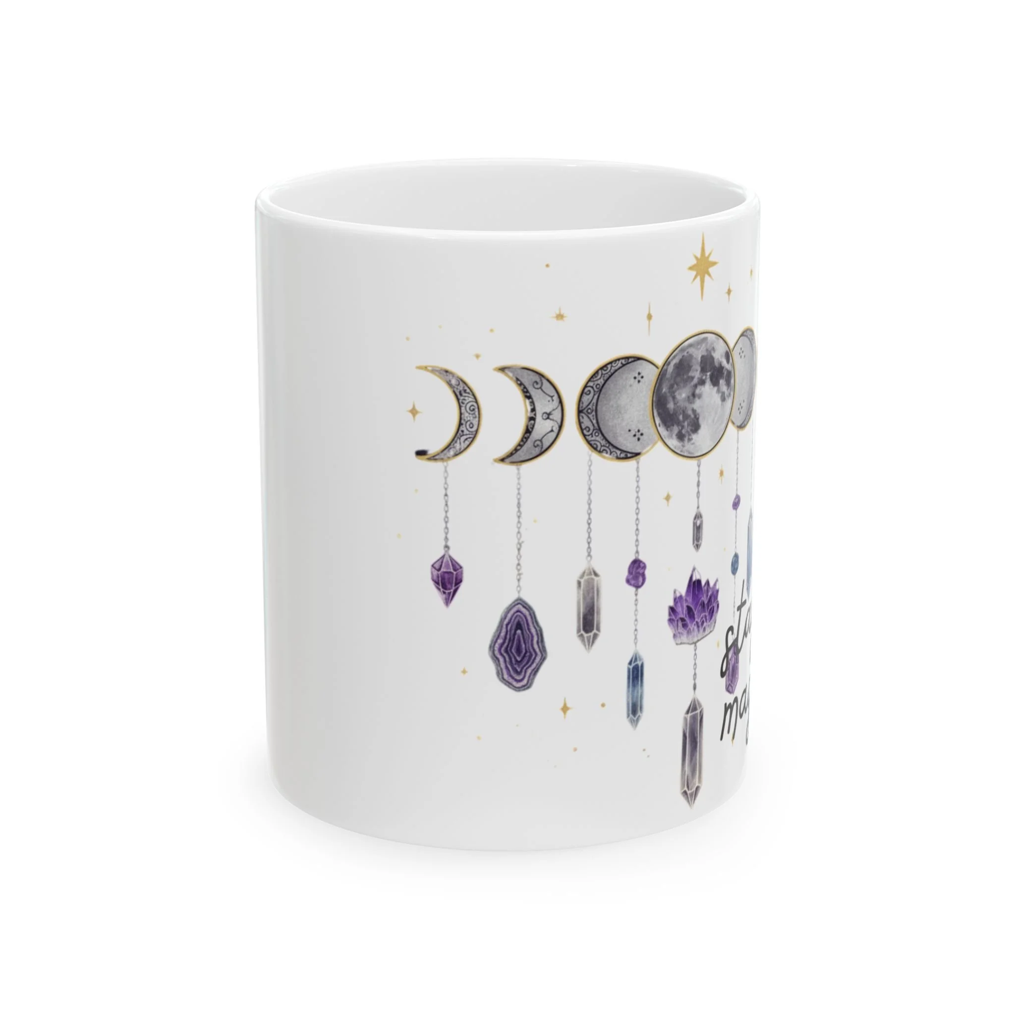 Moon Phase Crystal Mug | Lunar Phases, Amethyst Gemstone. Full Moon Necessity