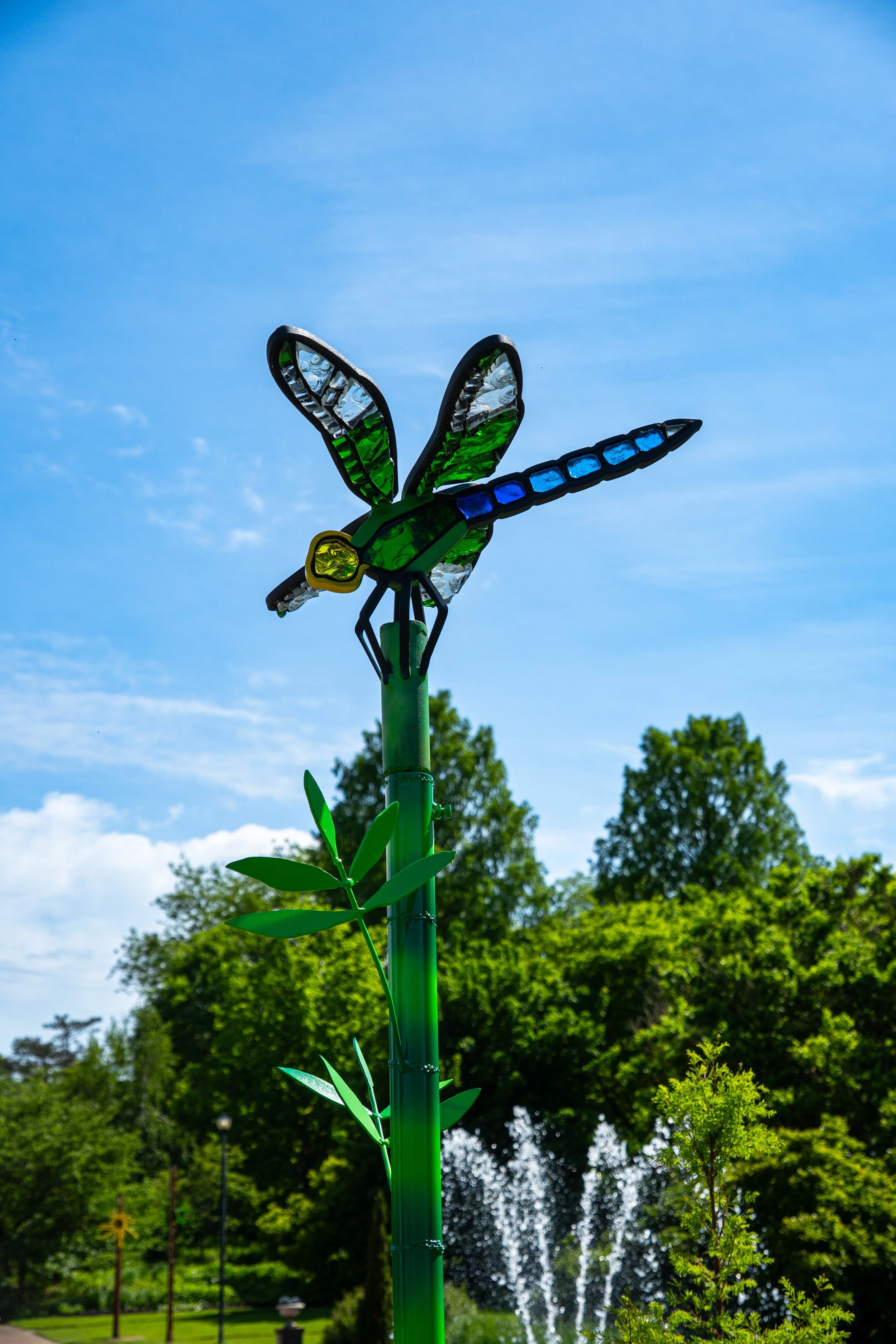 Green Dragonfly on Bamboo Pole