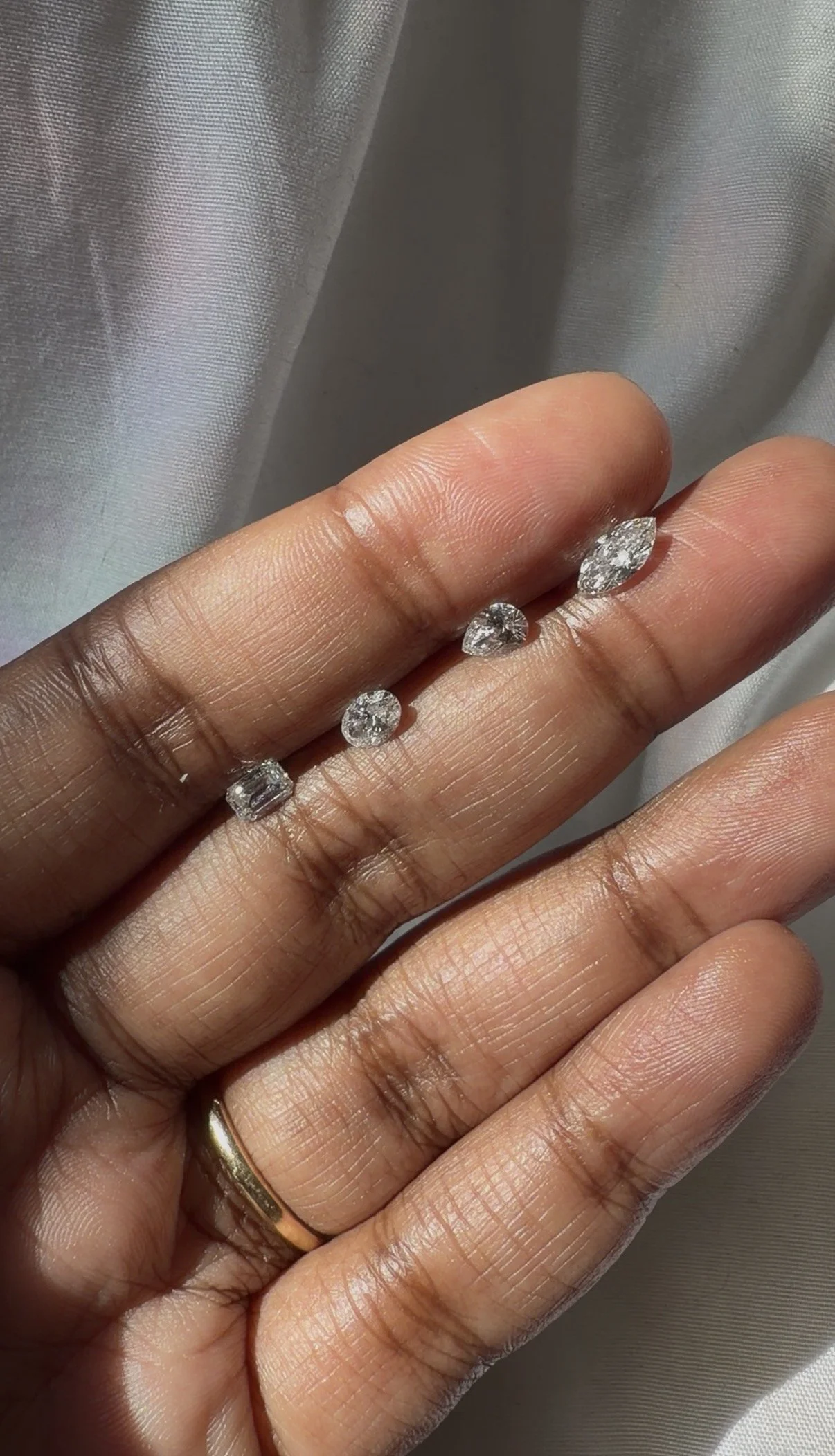 Pear shaped diamond. Marquise shaped diamond. Oval shaped diamond.