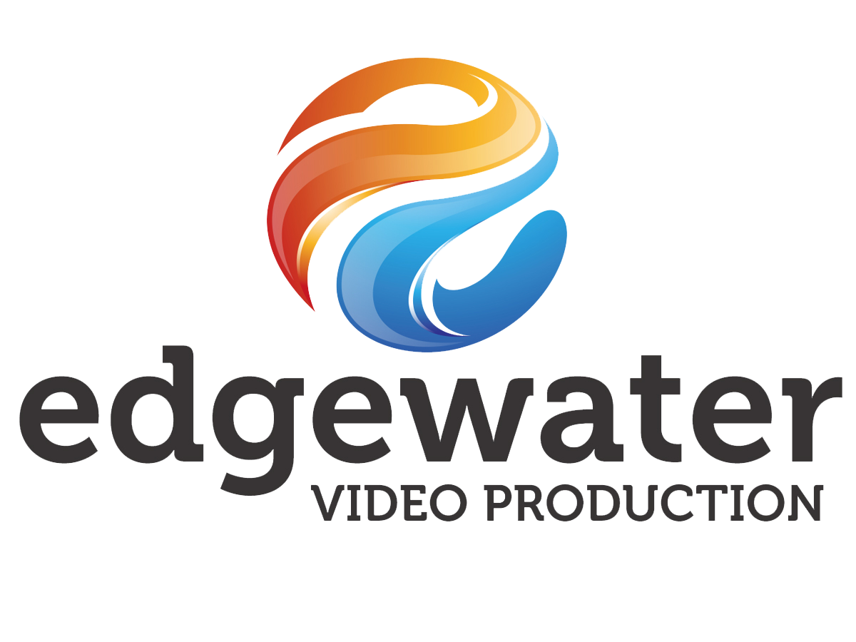 Colorful logo for Edgewater Video Production with a abstract 3D sphere and stylized text.