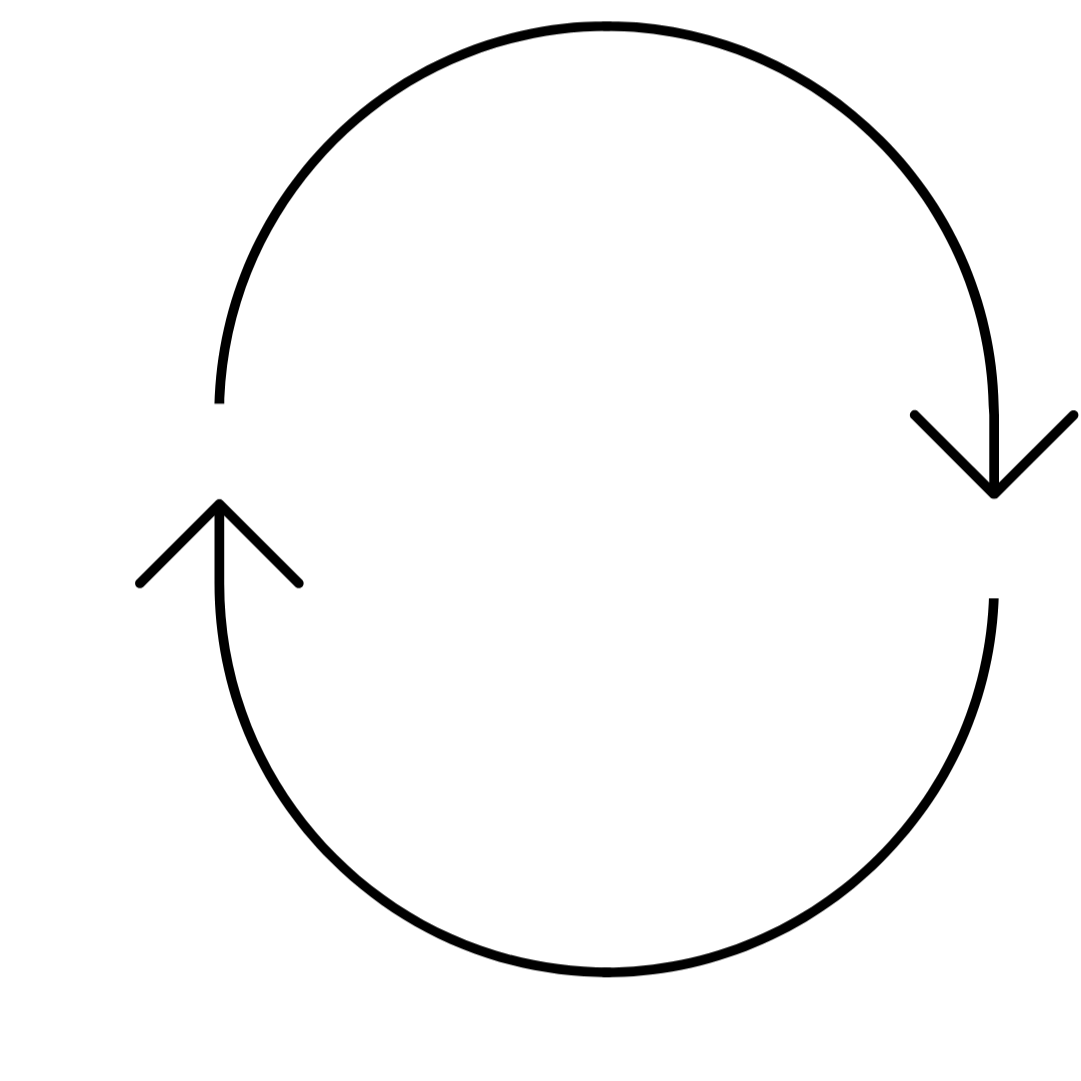 A circular icon with  with two arrows forming a continuous loop