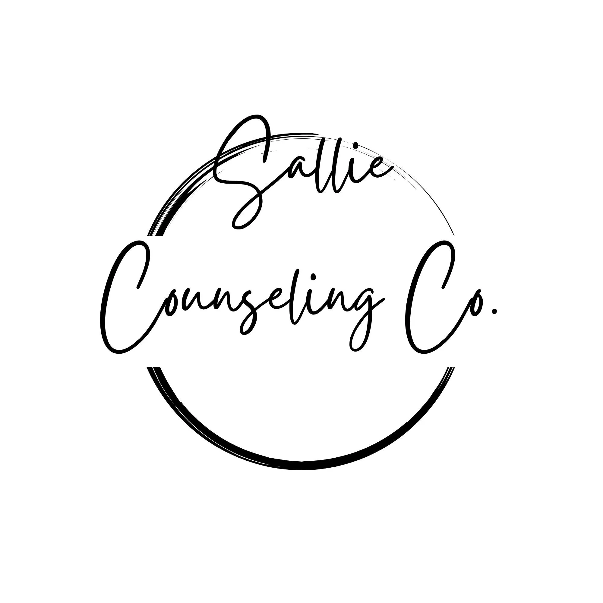 Black cursive text says 'Sallie Counseling' inside a black circle.