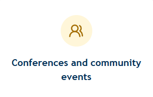 Icon of a person with open arms above the text 'Conferences and community events'