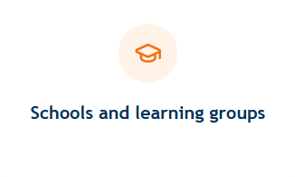 Icon of a graduation cap above the text 'Schools and learning groups'