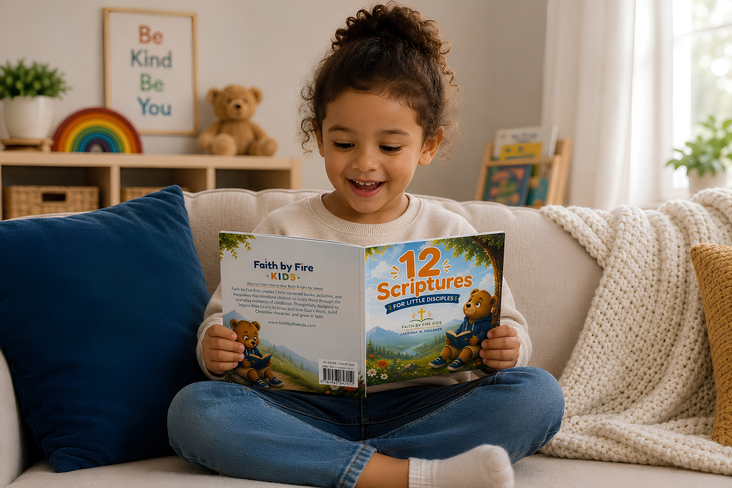 A child reading 12 Scriptures for Little Disciples
