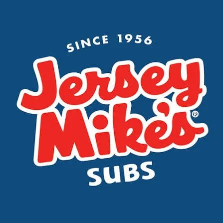 Logo of Jersey Mike's Subs with blue background and red and white text.