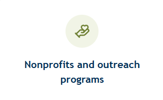 Icon of a hand holding a heart above the text 'Nonprofits and outreach programs'.